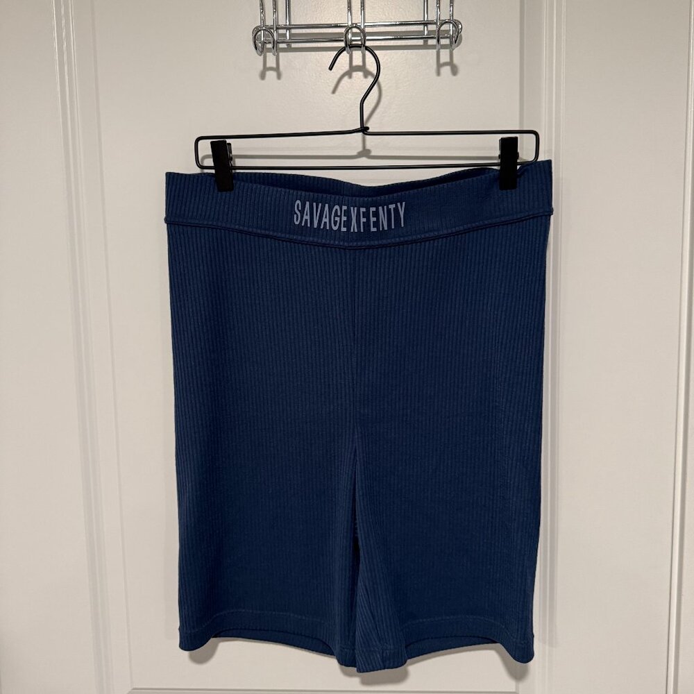 SavageX Fenty Essential Heavy Rib Logo Bike Short - Blue 1X